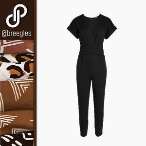 Express Seamed Waist V-Neck Jumpsuit in Black